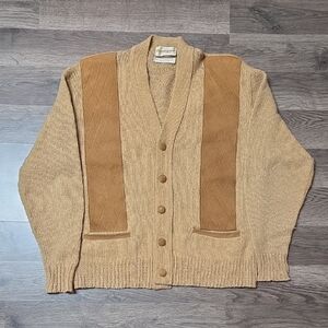 Musingwear Vintage 75% Shetlanf Wool Cardigan With Suede Front Size Medium